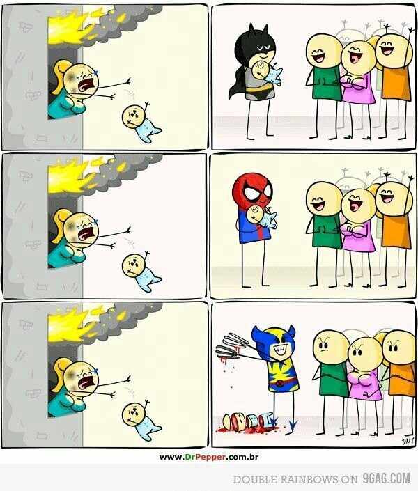 Wolverine vs the others superheroes. - meme