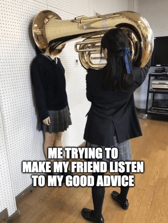 Me giving amazing advice while my friend hits ignore like a pro - meme