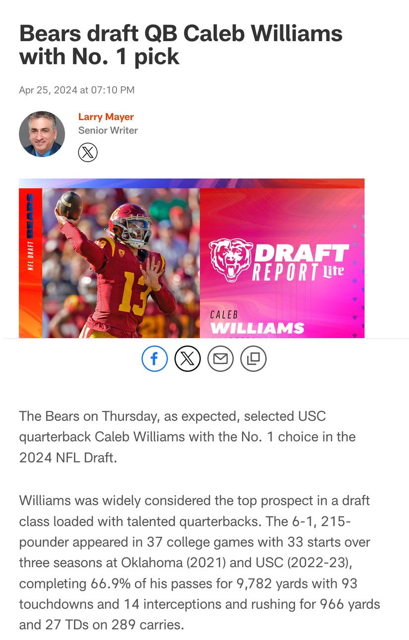 Bears draft QB Caleb Williams with No. 1 pick - meme