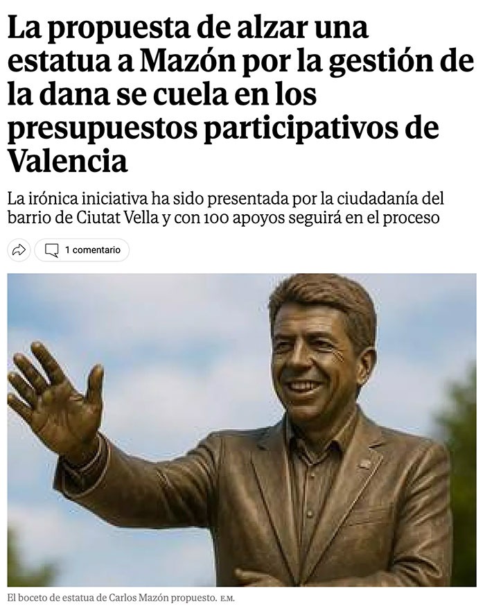 Valencia quiere estatua pa' Mazón y parece broma pero no - meme