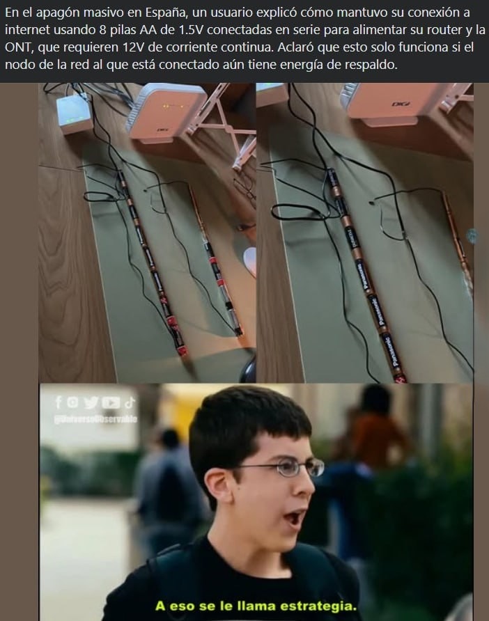 En el apagón conectó su WiFi con pilas... y funcionó - meme