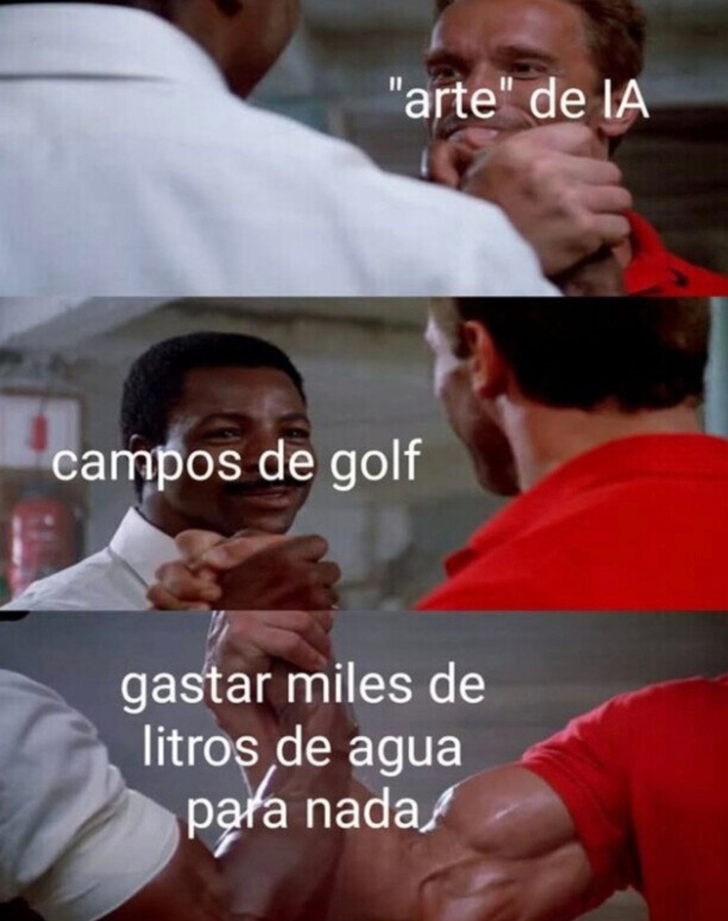 IA: te hago un campo de golf que parece arte. Yo: y los litros de agua qué - meme