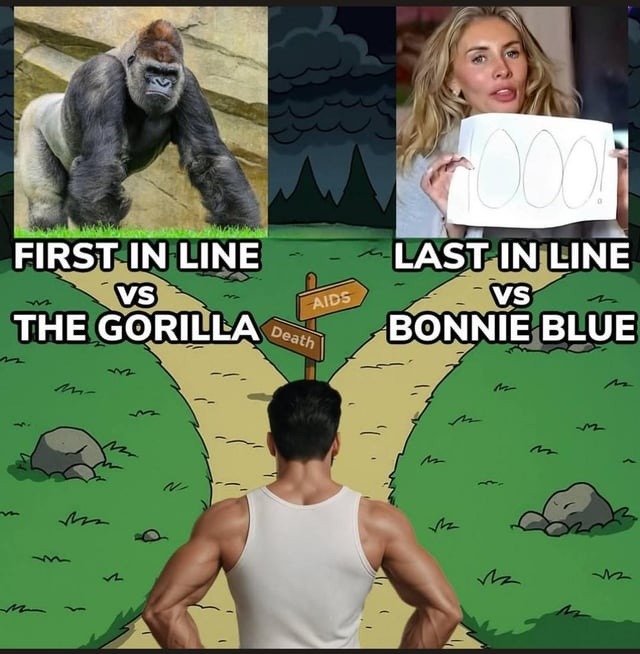 First in line, last in line, gorilla mode activated - meme