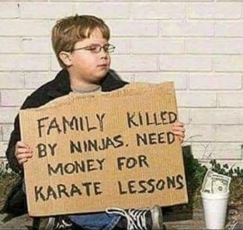 Famille tuée par des ninjas, besoin d'argent pour des leçons de karaté - meme