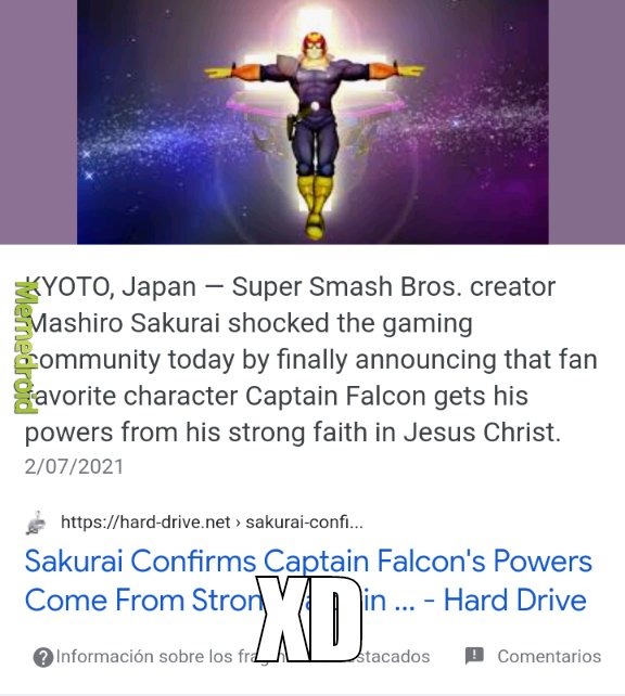 Traduccion: Sakurai, el creador de Super Smash Bros confirma que el poder de Captain Falcon viene de la fe de Jesucristo - meme