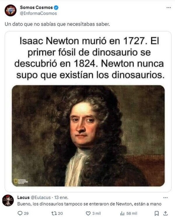 Newton nunca supo de los dinosaurios - meme
