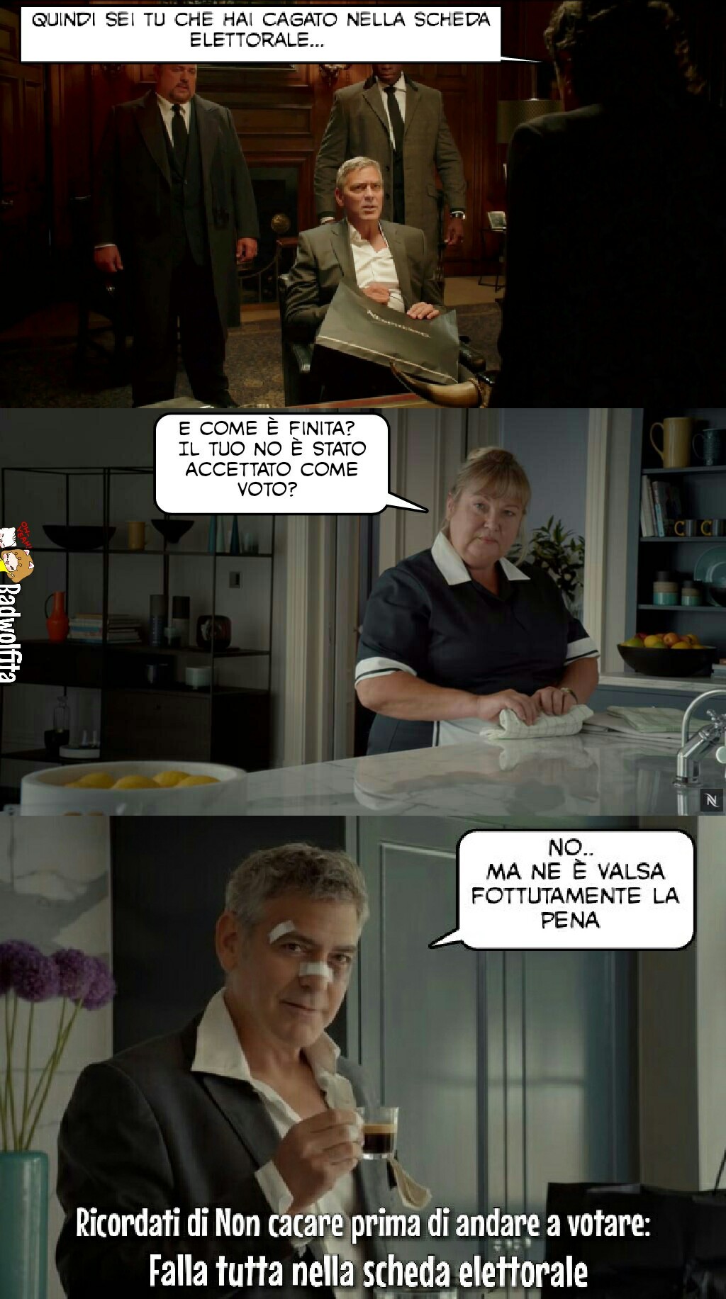 Clooney monello vota a Como - meme