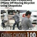 tradução: homem chinês rouba iPhones do bolso de ciclistas com hashi (sla o nome daquela porra)