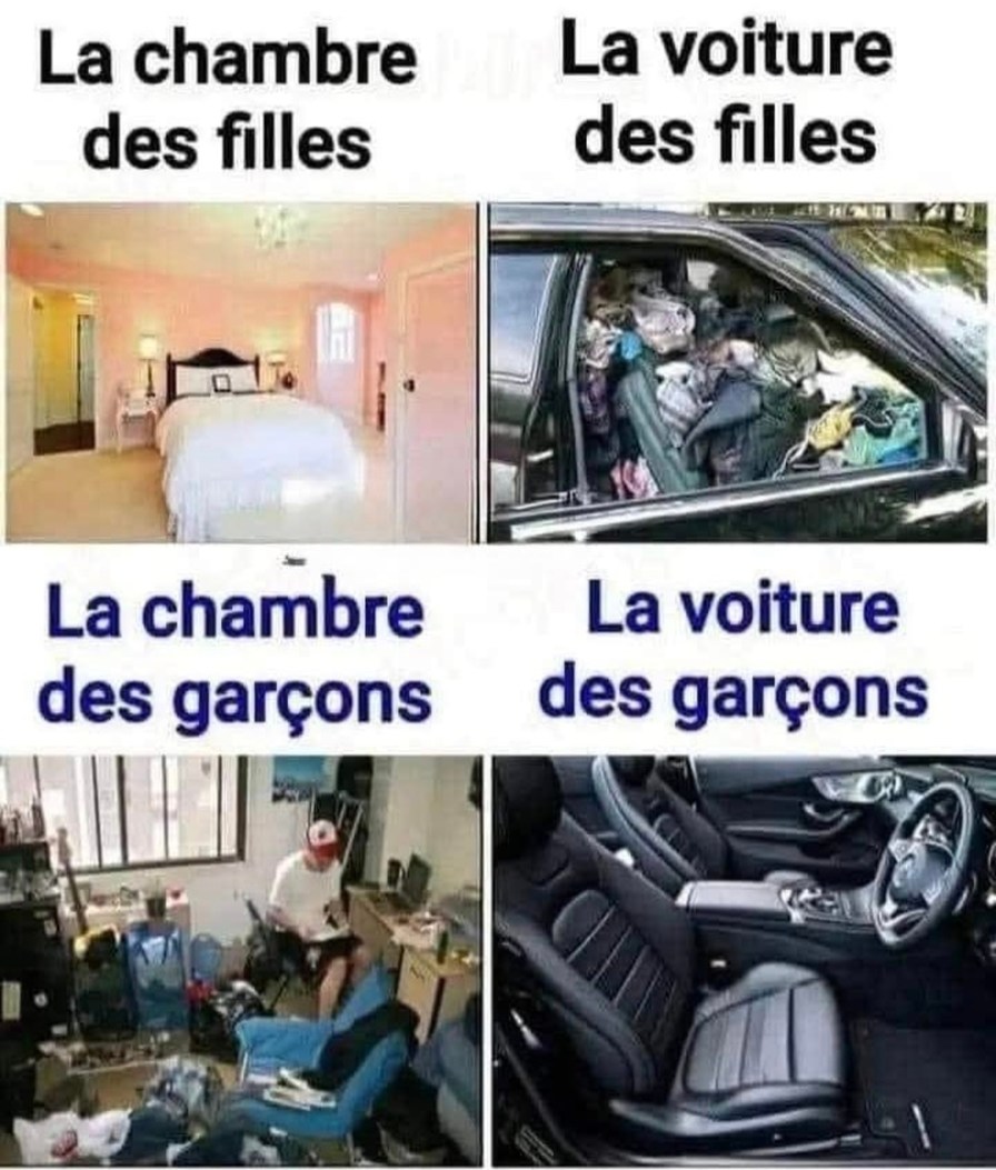 Chambre des filles vs leur voiture vs celle des gars = multiverse inversé - meme