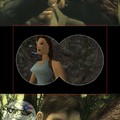Solid Snake cuidando a Lara Croft