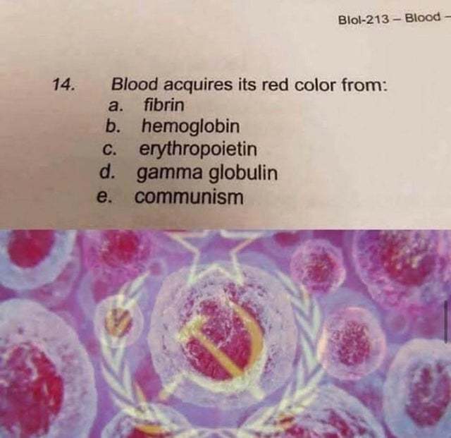 Blod acquires its red color from communism - meme