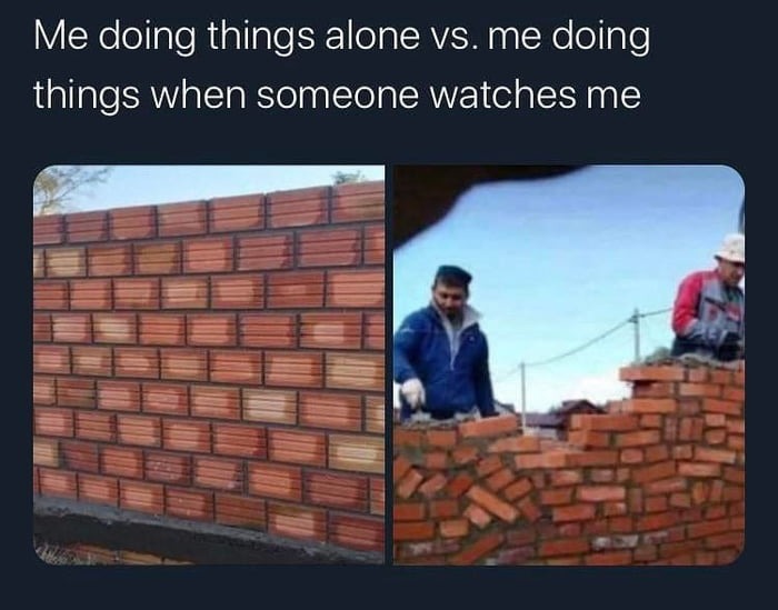 Alone and when someone is watching - meme