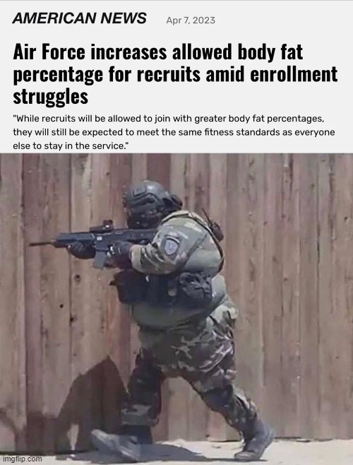 Air Force increases allowed boy fat percentage - meme