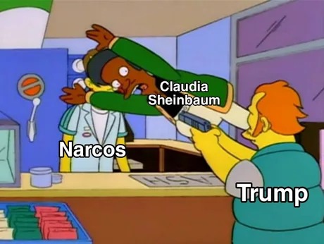 Meme de Claudia Sheinbaum  y los Narcos