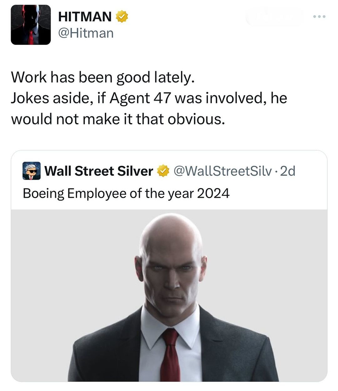 Whoever Boeing hired ain’t getting that Silent Assassin rating at the end of the mission - meme