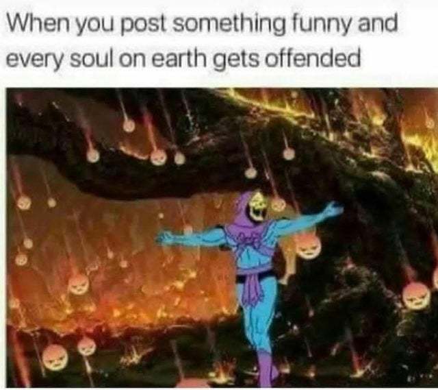 When you post something funny and every soul on earth gets offended - meme