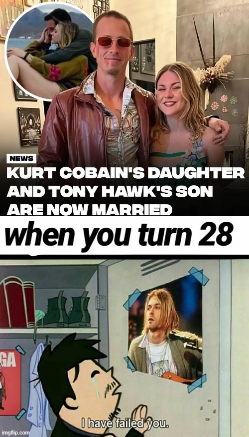 Kurt Cobain's daughter and Tony Hawk's son have married - meme