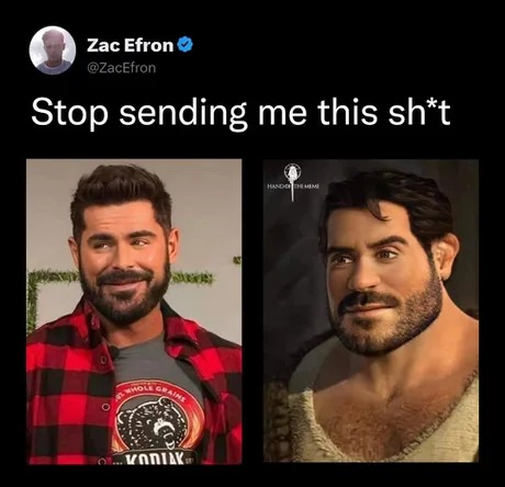 Zac Efron is human Shrek - meme