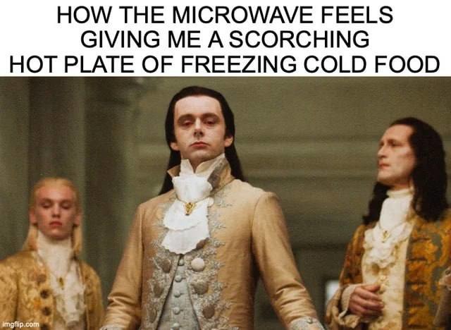 Microwave gives hot plate cold food combo - meme