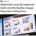 Burger King trolls McDonalds after they lost EU trademark over the Big Mac