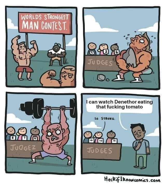 Denethor eating that tomato is a real test of mental strength - meme