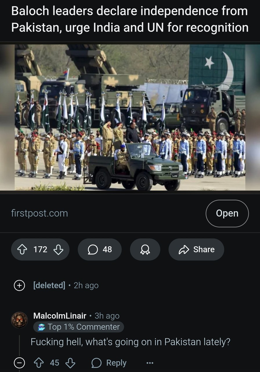 Baloch leaders declare independence, world barely blinks - meme