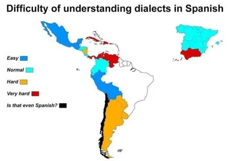 Difficulty of understanding dialects in Spanish - meme