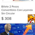 Billete de 2 pesos a 308 pesos