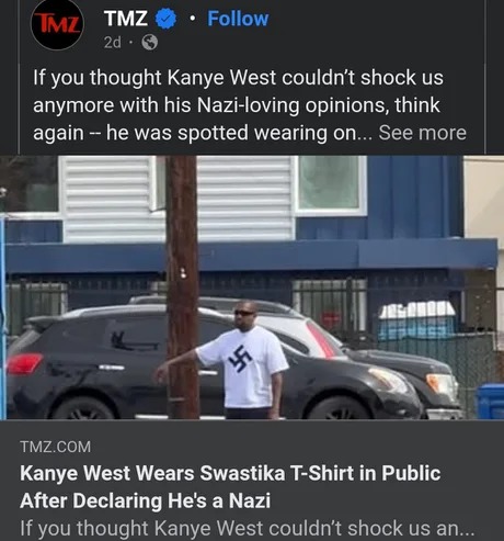 Kanye West wears swastika t-shirt in public - meme