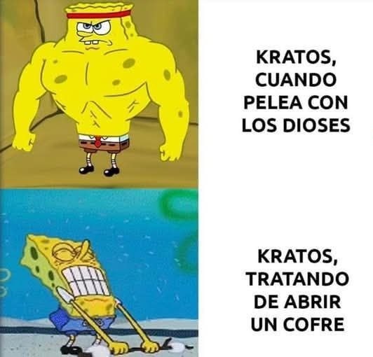 Kratos contra dioses vs Kratos contra una puerta - meme