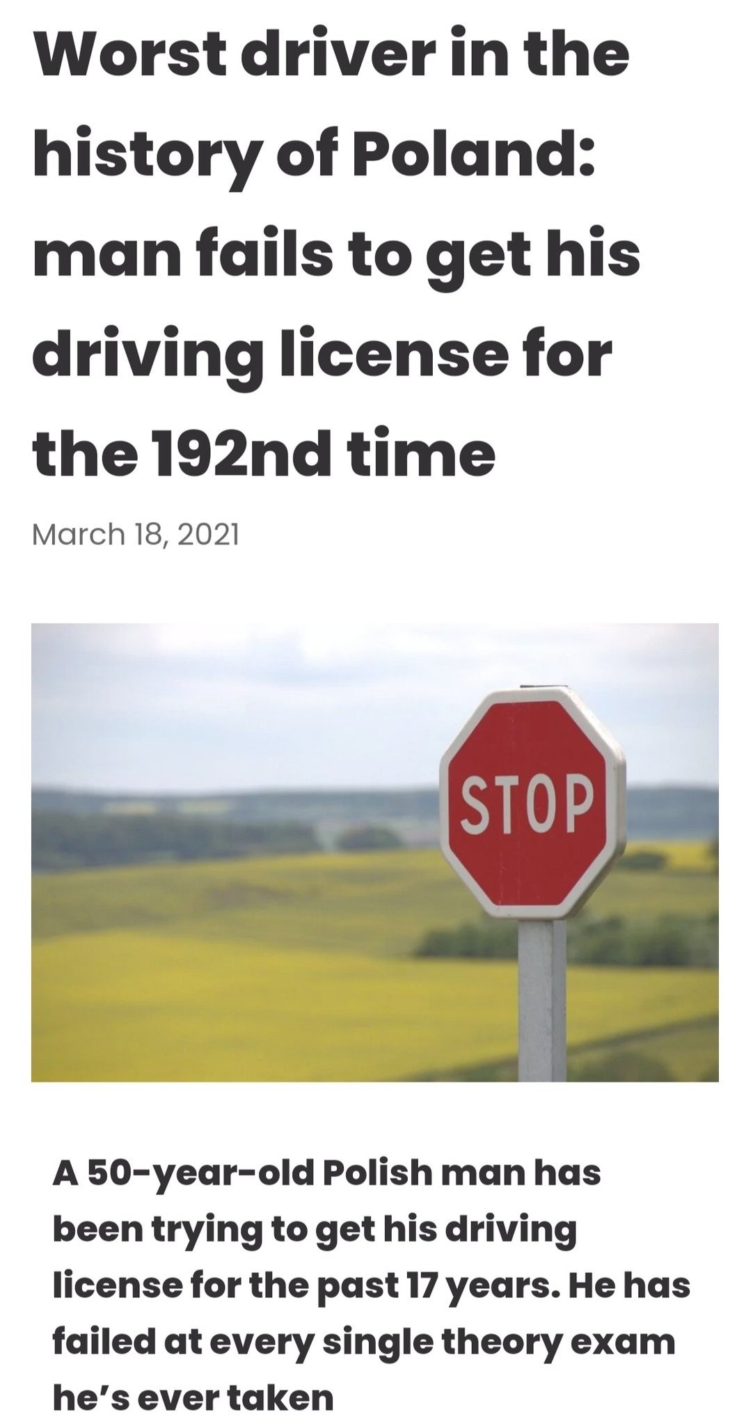 Polish man fails 192nd exam to get a driving license - meme