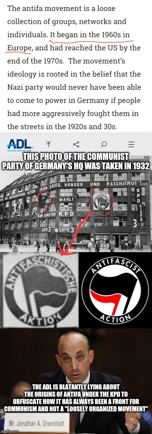 EXCLUSIVE: The ADL has been caught intentionally LYING about the origins of antifa (which they don't consider a "hate group") on their website for political purposes - meme