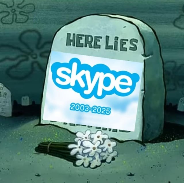 Here lies Skype, 2003–2025… we barely used you at the end - meme