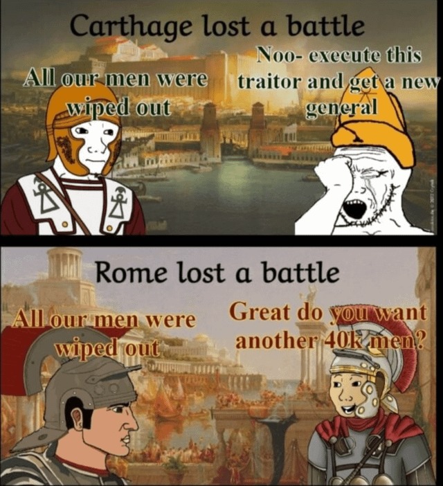 Roman Empire when they lost a battle - meme