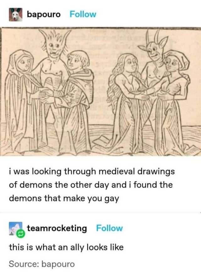 The demons that make you gay: now with ally support - meme