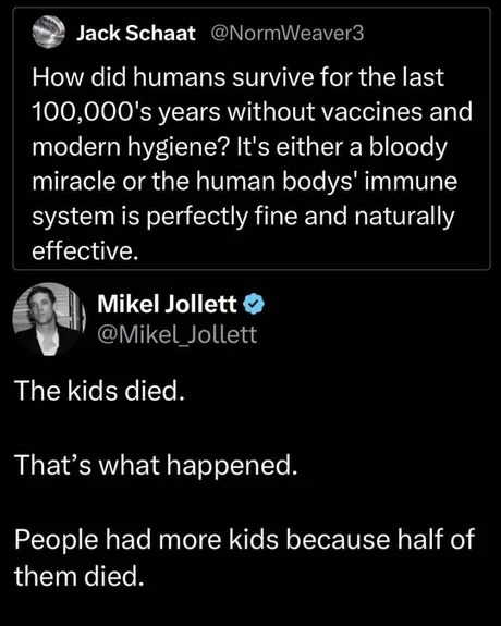 people survived without vaccines cause half of them didn’t - meme
