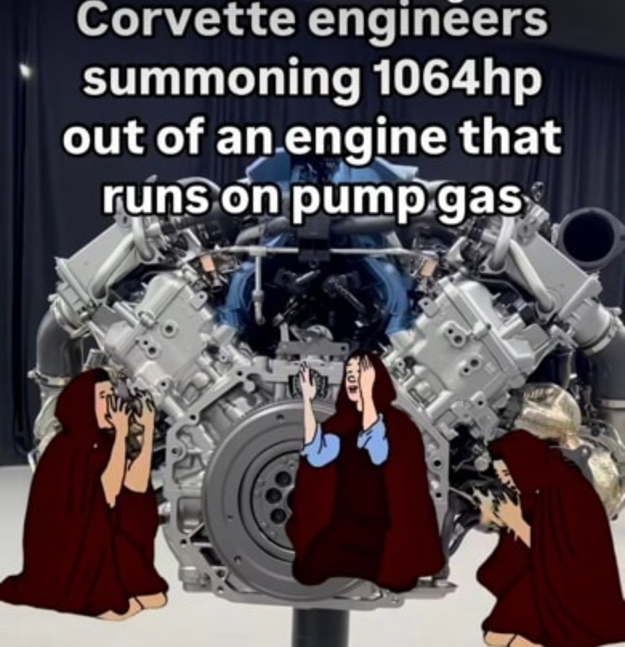 Corvette engineers out here casting V8 spells - meme