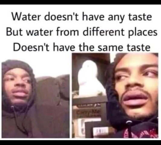 Different things inside the water give it its taste - meme