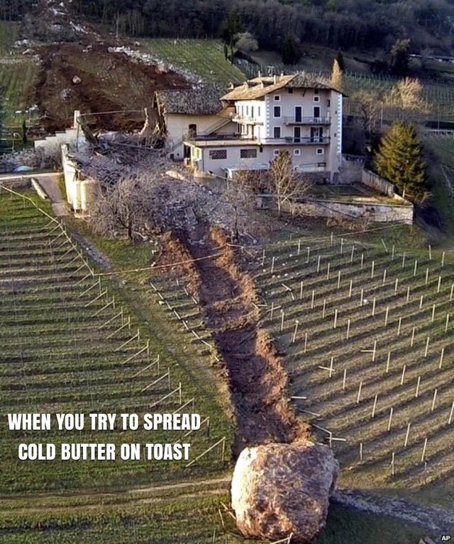 When you try to spread cold butter on toast - meme