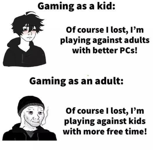 You lost as a kid and you are now losing as an adult - meme