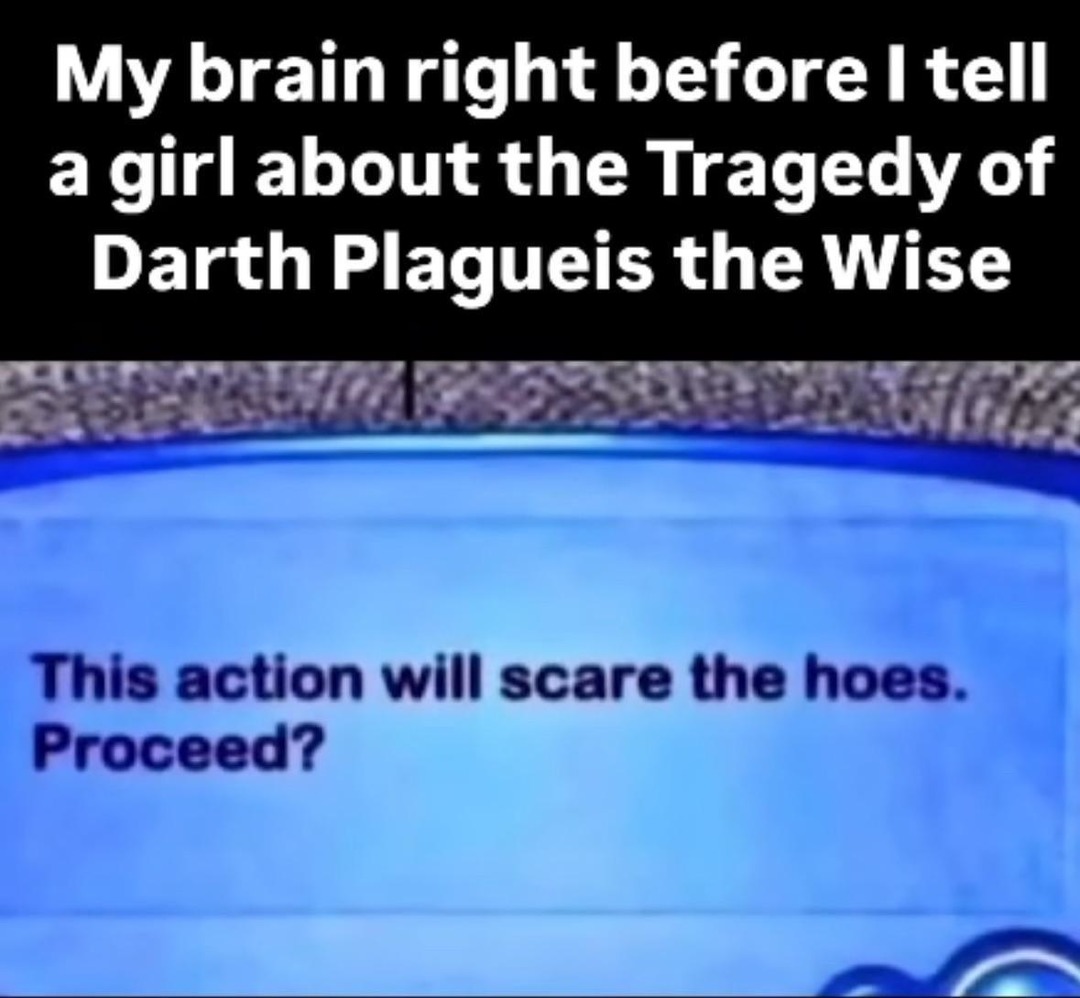 My brain: tell her about Darth Plagueis. My soul: we die alone - meme