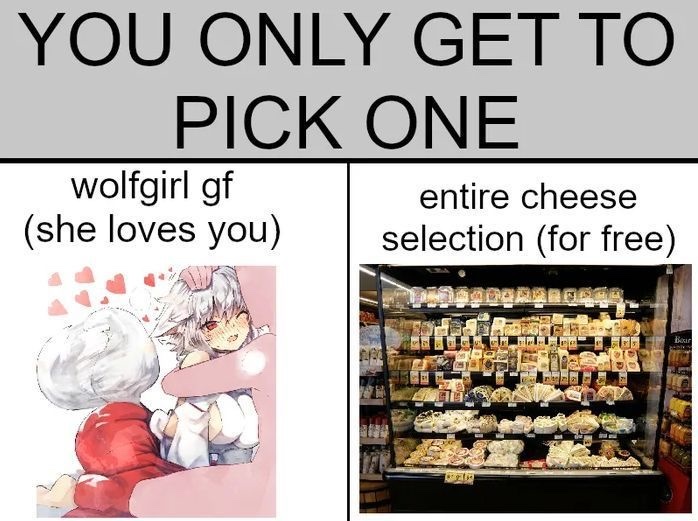 get the cheese,sell the cheese,BUY a wolf gf and have more money left over - meme