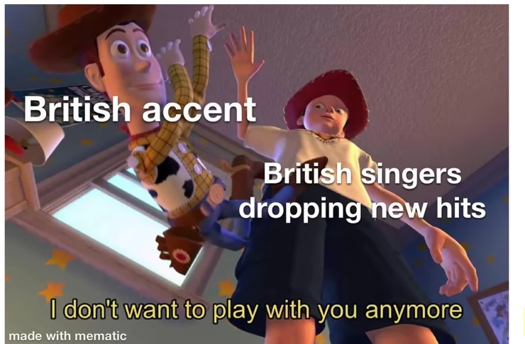 Why don't you British people have accents when you sing?? comment down below - meme