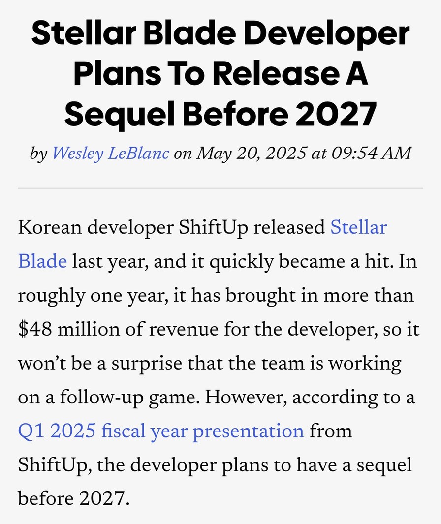 Stellar Blade sequel confirmed before 2027 - meme