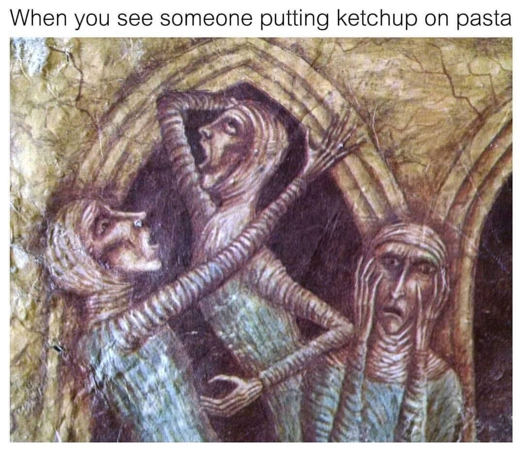 Ketchup in pasta - meme