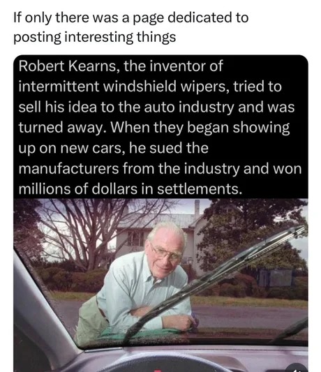 the inventor of intermittent windshield wipers story - meme