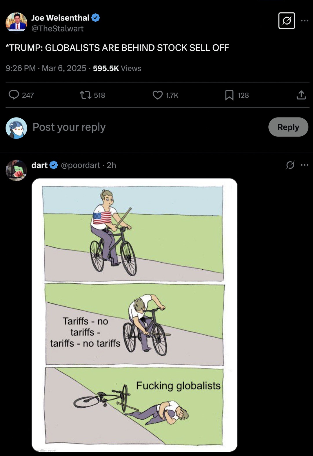 Tariffs on and off - meme