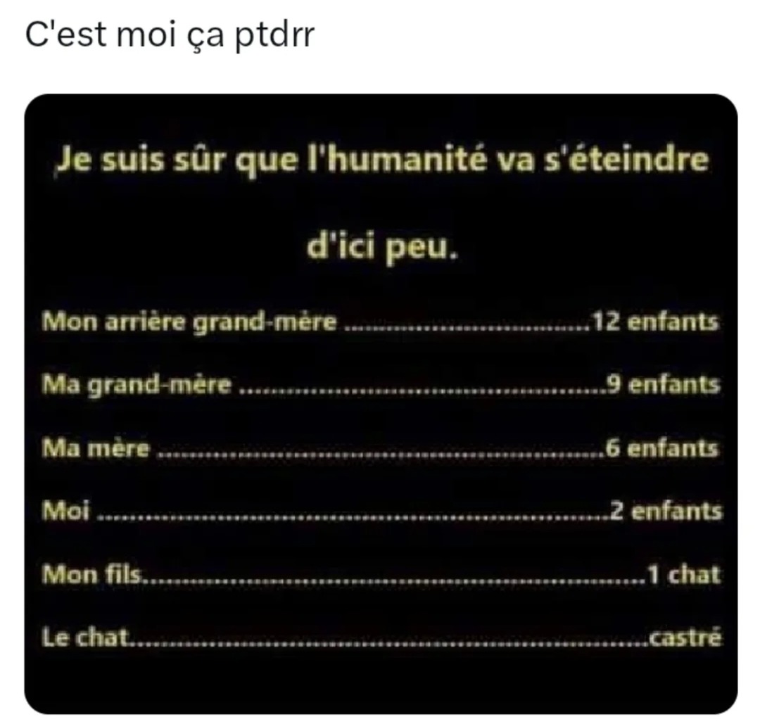 L’humanité en chute libre, merci le chat stérilisé ptdr - meme