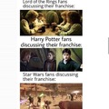 Lotr vs Harry Potter vs Star Wars fans