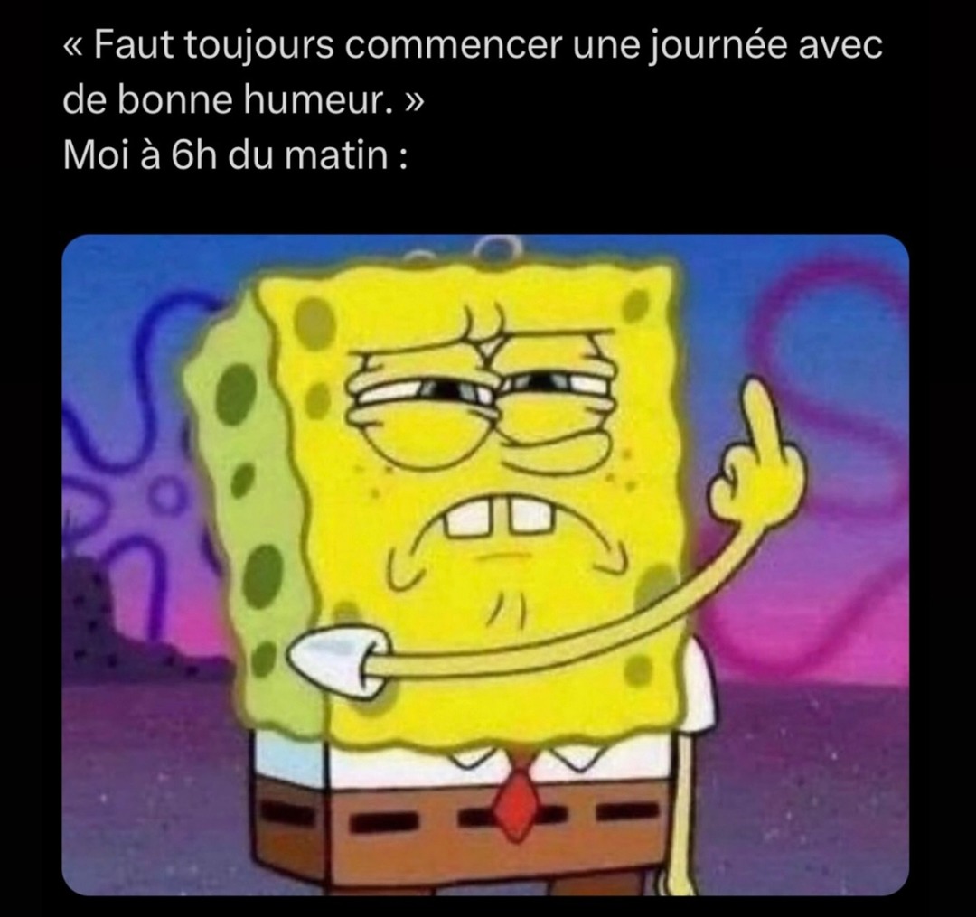 moi à 6h du mat alors que j'dois être 'positif et productif' - meme